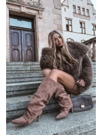 Vlněné Kozačky na Podpatku z Eko Semiš Oteplené Tmavě Béžové Mavella