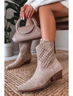Dámské perforované kotníkové boty na podpatku béžové Ferissa
