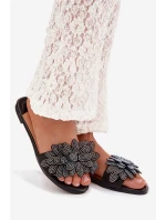Dámské ploché pantofle s ozdobou černé Grelora