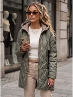 Dámská prošívaná přechodová bunda s kapucí, zelená, FashionStreet TY5770 Dámská prošívaná přechodová bunda s kapucí, zelená, FashionStreet TY5770