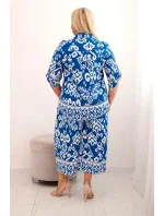 Dámská plus size viskózová souprava s geometrickým potiskem chrpová modrá