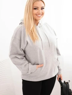 Dámská mikina s kapucí a klokankou Plus Size z bavlny šedá