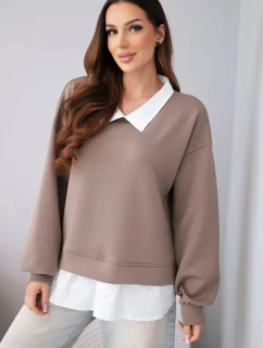 Dámská máslová mikina z viskózy s košilovou vsadkou fango