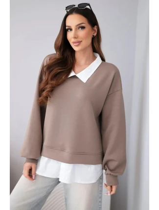 Dámská máslová mikina z viskózy s košilovou vsadkou fango