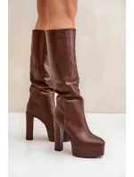 Kozačky Na Podpatku A Platformě Z Eko Kůže Hnědé Felilorn