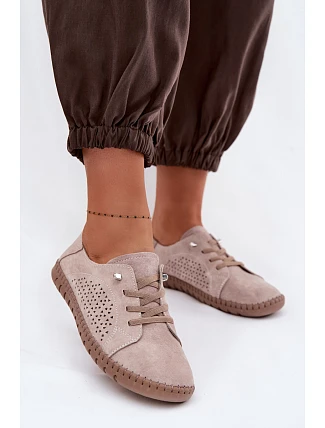 Větrané dámské polobotky z pravé semišové kůže Béžové Feliva