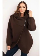 Dámská mikina s kapucí a asymetrickým zipem hnědá Dámská mikina s kapucí a asymetrickým zipem hnědá