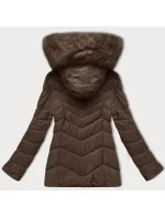 Dámská prošívaná bunda v kakaové barvě pro přechodné období s kožešinou u kapuce S'west (B8301-48)