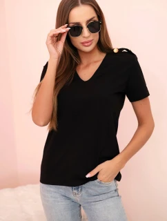 Dámská bavlněná blůza s výstřihem do V a krátkým rukávem černá