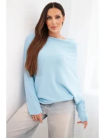 Dámský asymetrický batwing svetr z viskózy modrý