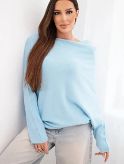 Dámský asymetrický batwing svetr z viskózy modrý