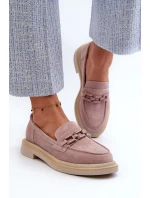 Dámské semišové mokasíny na ploché podrážce s ozdobou D&A TW101 Špinavě růžové