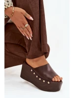 Dámské nazouváky na platformě s nýty čokoládové Mareline