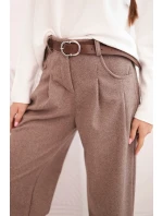 Dámské kalhoty s širokým nohavicí a páskem camelové