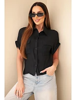 Dámská košile z viskózy s krátkým rukávem a kapsami černá
