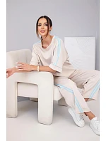 Dámský komplet máslový z viskózy mikina a kalhoty s lampasy béžový