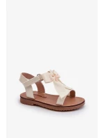Lakované dětské sandály s mašličkou na suchý zip, světle béžová Joratia