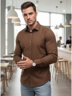 Pánská elegantní hladká hnědá košile SLIM FIT FashionStreet DX2593