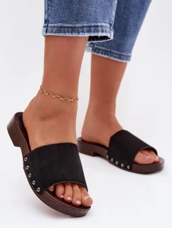 Dámské pantofle s nýty na nízkém podpatku Černé Amelvessa