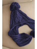 Dámská zimní čepice z vlny s bambulemi a prodlouženými stranami K448 fialová