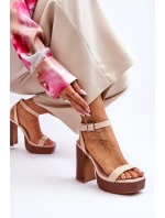Kožené Sandály Na Robustní Platformě Béžové Marina