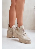 Zazoo 60483 Dámské Kožené Kotníkové Boty S Nízkým Zatepleným Svrškem Béžové