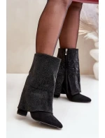 Zdobené Lesklé Kotníkové Boty S Otočeným Svrškem Na Podpatku Zateplené Černé Xistaria
