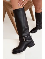 Zateplené dámské kozačky na klocku s přezkou Černé Raphaela Zateplené dámské kozačky na klocku s přezkou Černé Raphaela
