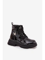 Zateplené dětské boty na zip lakované černé Alverina