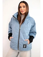 Dámská jarní prošívaná bunda s ozdobnou ražbou a zipem jeansová