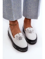 Dámské kozačky z kůže na platformě S.Barski LR400 bílé