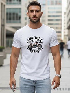 Pánské bavlněné tričko s potiskem motorky bílé FashionStreet NX5007R