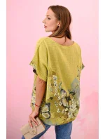 Dámská bavlněná košile s motýly a květinami kiwi