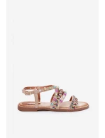 Dámské Sandály Se Zdobením A Pletenými Pásky Béžové Delyra