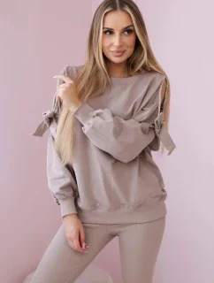 Sada mikiny s mašlí na rukávech a legínách tmavě béžová