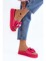 Dámské žabky s mašlí a ozdobným medvídkem fuksie Katerina