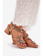 Dámské Sandály Na Podpatku S Krystaly Artiker 56C1377 Béžové Dámské Sandály Na Podpatku S Krystaly Artiker 56C1377 Béžové