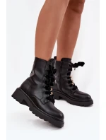 Zateplené dámské kotníkové boty s ozdobným šněrováním černé Elindra