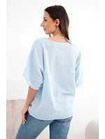 Dámská bavlněná oversize halenka s krátkým rukávem modrá