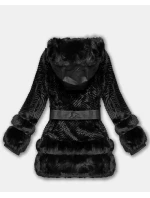 Černá kožešinová dámská bunda s prvky z eko kůže J Style (11Z8072)