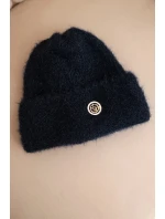 Dámská zimní čepice huňatá s ozdobným knoflíkem modrá