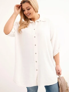 Dámská košile Plus Size z viskózy s delším zadním dílem béžová