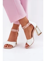 Lakovane Dámské Sandály Na Podpatku Vinceza 20266 Bílé