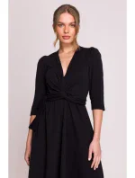 S404 Úpletové šaty s vázacím páskem - černé