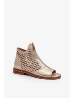 Zazoo kožené prolamované sandály se zipem, zlaté