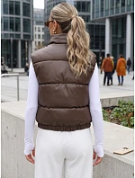 Krátká dámská vesta z ekologické kůže, hnědá, FashionStreet TY5732