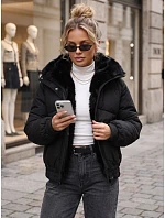Dámská zimní prošívaná bunda s kožešinou, černá, FashionStreet TY6007