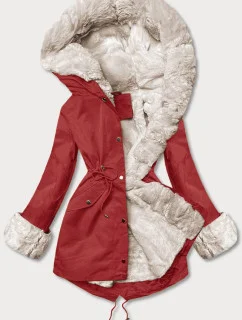 Tmavě červená bunda parka s kožešinovou odepínací podšívkou (5M763-6)
