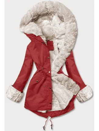 Tmavě červená bunda parka s kožešinovou odepínací podšívkou (5M763-6)