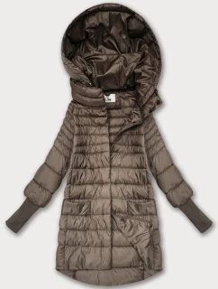 Béžová dámská bunda pro přechodné období s úpletovými stahovacími lemy (1828)